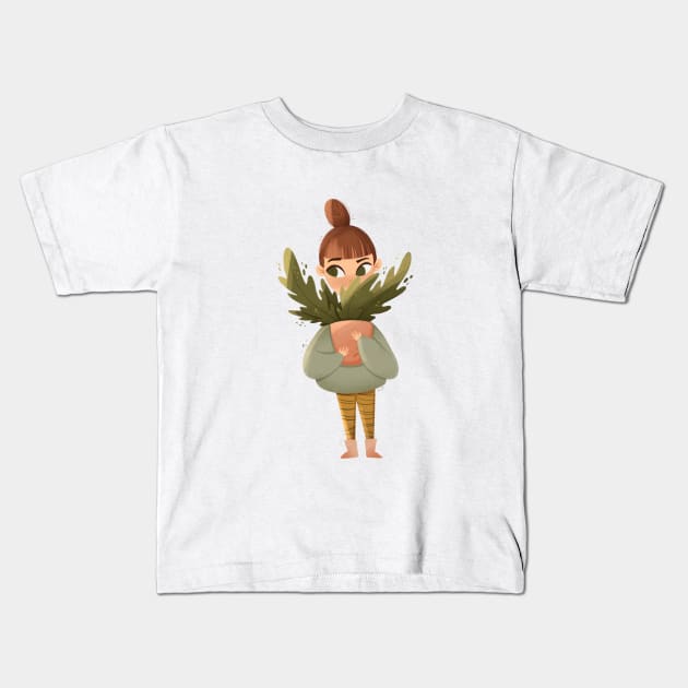 Girl with a plant Kids T-Shirt by Karmina Art